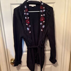 Embroidered Black Cardigan Sweater‎
